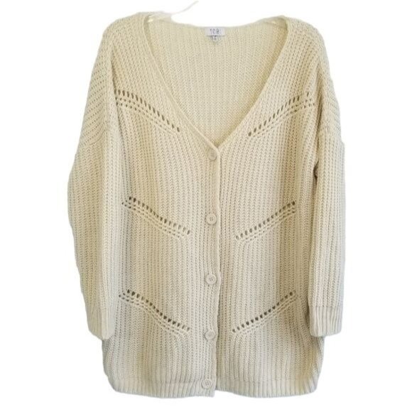 TOBI Spring Equinox Cream Button Front Cardigan Sweater Womens Size S - Picture 11 of 12